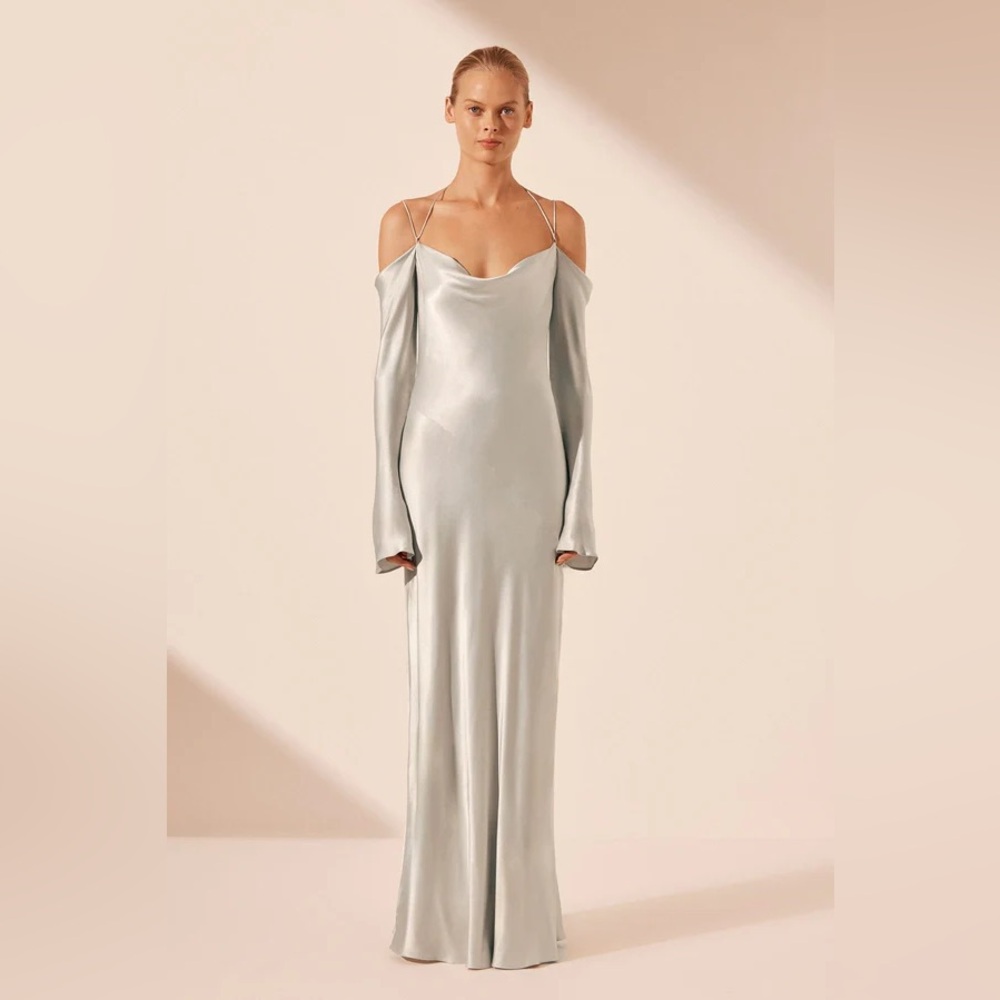 Shona Joy La Lune Off Shoulder Tie Maxi Dress - Silver